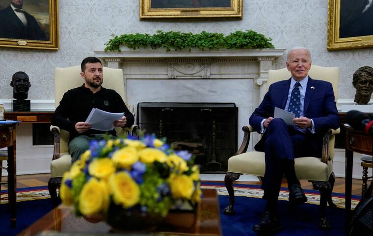 REUTERS/ELIZABETH FRANTZ/FILE PHOTO
                                President Joe Biden meets with Ukraine’s President Volodymyr Zelenskiy at the White House in Washington, on Sept. 26. The White House plans to rush billions of dollars in security assistance to Ukraine before President Joe Biden leaves office in January, sources said today, hoping to shore up the government in Kyiv before President-elect Donald Trump’s Jan. 20 inauguration.