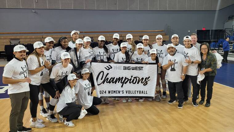 BILLY HULL / BHULL@STARADVERTISER.COM
                                The Hawaii women’s volleyball team won its fifth consecutive Big West Conference championship today at Bren Events Center in Irvine, Calif.