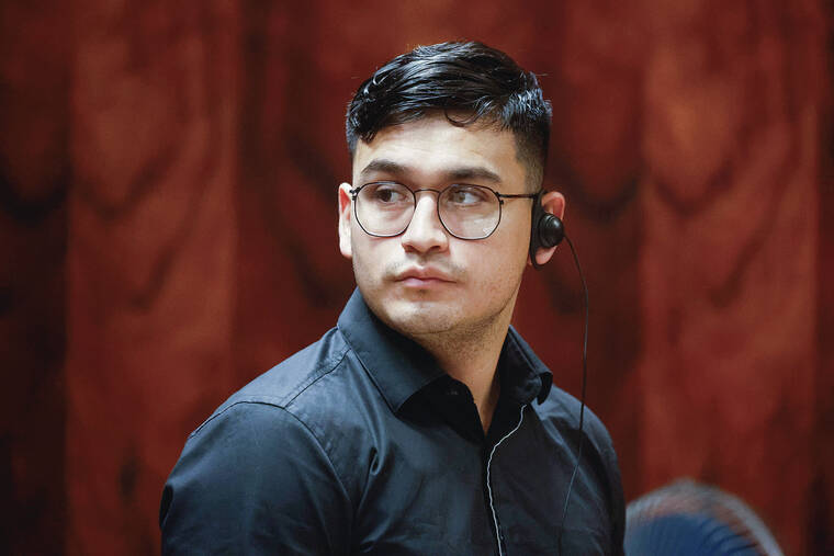 GEORGE F. LEE / GLEE@STARADVERTISER.COM
                                Charged in the 2022 murder of Gary Ruby, defendant Juan Baron appeared at a hearing Monday to change his guilty plea in the courtroom of Judge Catherine Remigio.