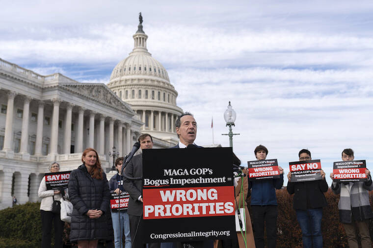 ASSOCIATED PRESS
                                Rep. Jamie Raskin, D-Md., ranking member of the House Oversight and Accountability Committee, speaks today during a news conference on Republican’s impeachment inquiry into President Joe Biden at the U.S. Capitol in Washington.