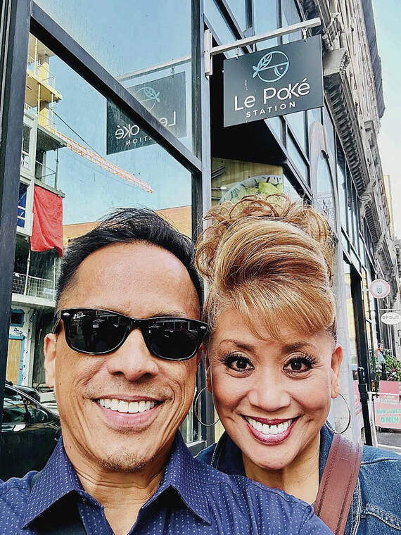 While exploring the city of Montreal, Mililani residents Jerry and Paz Fonacier “came across the local French Canadian version of a local Hawaii favorite at Le Poke Station.” Selfie shot by Jerry Fonacier.